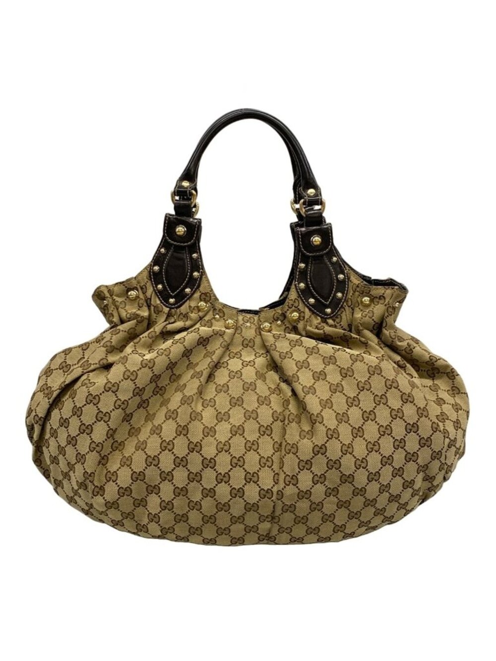 Gucci Tote Bag GG Pattern Beige Dark Brown Leather